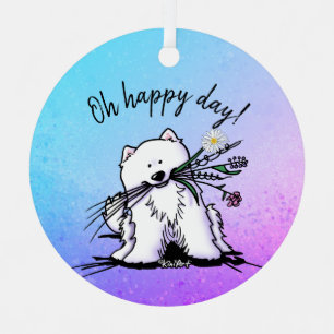 Ornement En Métal Autocollant rond classique KiniArt Samoyed