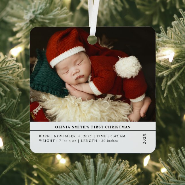 Ornement En Métal Baby First Christmas Birth Stats Faire-part (Insitu)