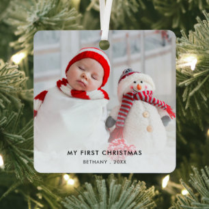 Ornement En Métal Baby First Christmas Custom Photo Name Year