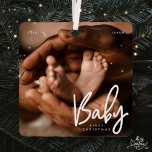 Ornement En Métal Baby First Christmas Moderne Élégant Photo Chic<br><div class="desc">Design est composé de typographie chic moderne avec sans serif et serif police. Ajoutez une photo personnalisée du bébé et de l'année.</div>