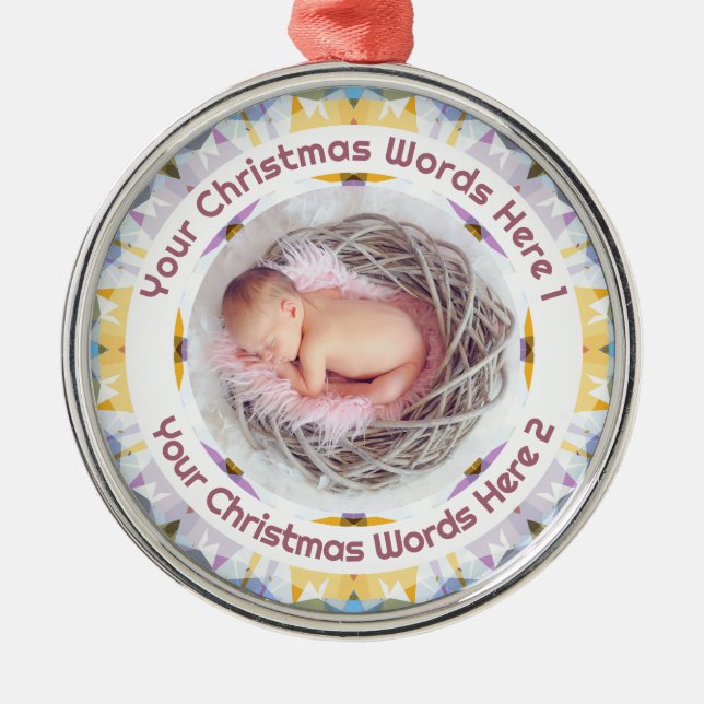Ornement En Métal Baby First Christmas Yellow Purple Photo Keepsake (Devant)