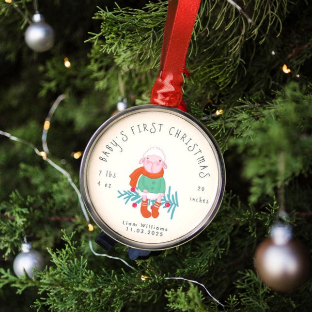 Ornement En Métal Baby’s First Christmas Adorable Lamb  Ornament (Créateur téléchargé)