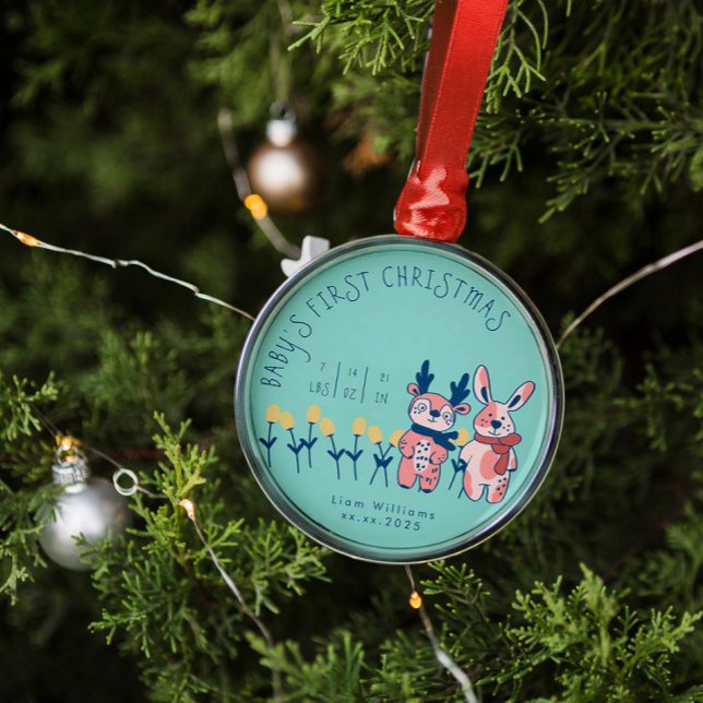 Ornement En Métal Baby’s First Christmas cute Reindeer Friends (Créateur téléchargé)