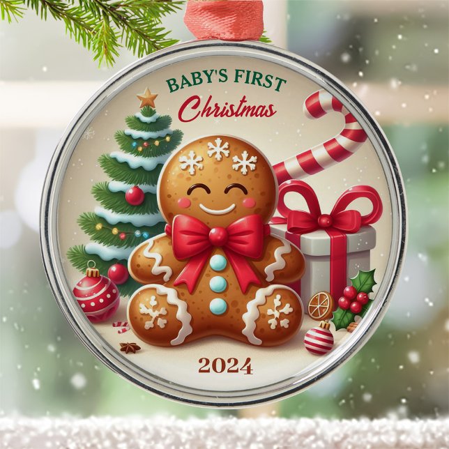Ornement En Métal Baby's First Christmas Gingerbread Kid Custom year (Créateur téléchargé)
