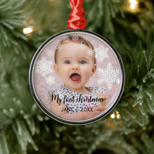 Ornement En Métal Baby's first christmas white snowflakes