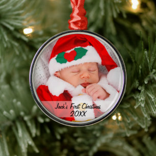 Ornement En Métal Babys personnalisés Premier Noël Nom de la photo A