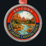 Ornement En Métal Badge d'art de voyage Arizona<br><div class="desc">Arizona design de déplacement vectoriel rétro. Cet art de voyage de style rétro,  avec son mélange de couleurs audacieuses et d'allure vintage,  est conçu pour inspirer un sentiment d'aventure.</div>