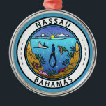 Ornement En Métal Badge de plongée Nassau Bahamas<br><div class="desc">Design vectoriel Nassau. Station de paquebots de croisière populaire,  la ville possède un paysage vallonné et est connue pour ses plages ainsi que ses récifs coralliens au large,  populaires pour la plongée sous-marine et la plongée avec tuba.</div>