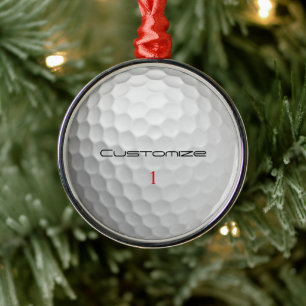 Ornement En Métal Balle de golf blanche texturée avec nom et numéro 