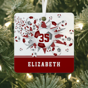 Ornement En Métal Ballons de football gris marron étoiles personnali