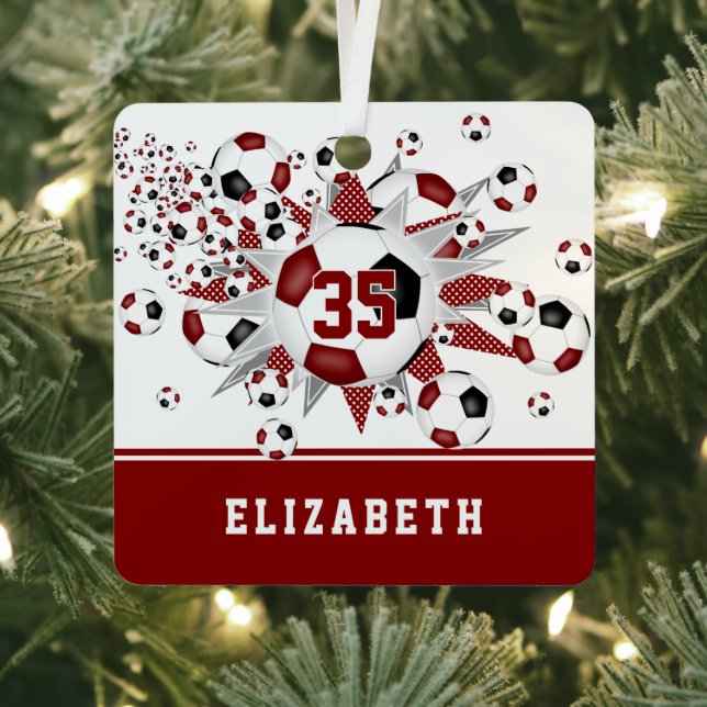 Ornement En Métal Ballons de football noir Maroon étoiles personnali (Insitu)