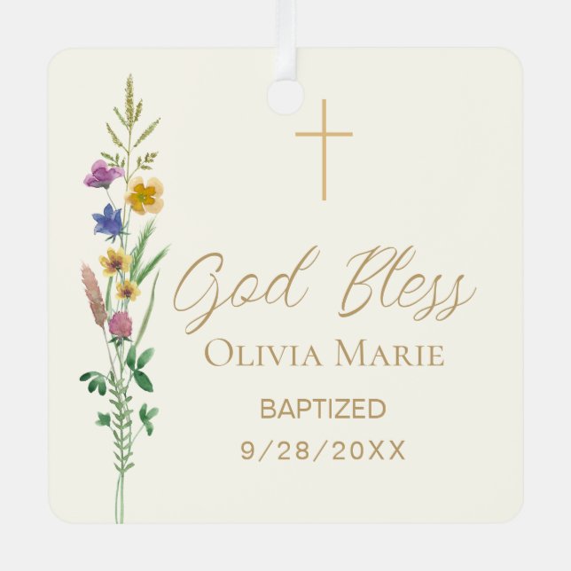 Ornement En Métal Baptism Wildflower Custom Photo Ceramic (Recto)