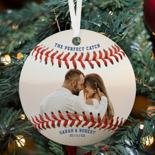Ornement En Métal Baseball Le parfait accrochage Couple photo Noël