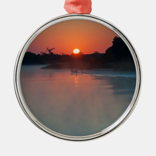 Ornement En Métal Bateau À Sunrise Sur La Rivière (Devant)