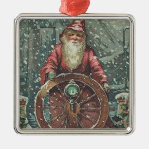 Ornement En Métal Bateau du Père Noël tempête de neige