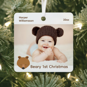 Ornement En Métal Bear Photo Baby First Christmas