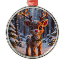 Bébé Reindeer En Forêt Neige