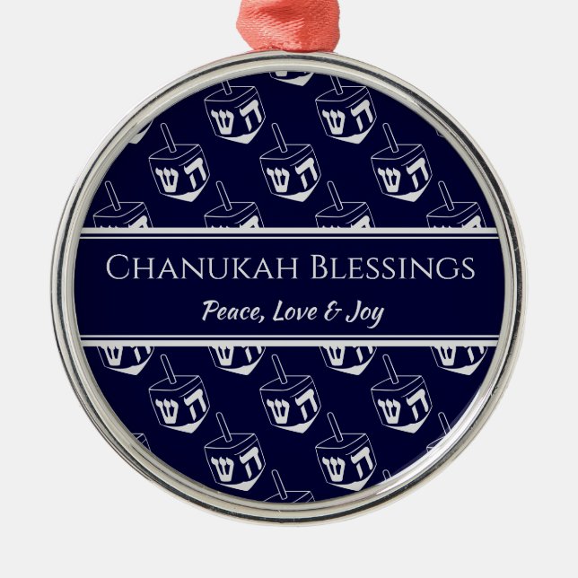 Ornement En Métal BÉNÉFICES DE CHANUKAH Customisés| Dreidel GRAY (Devant)