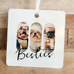 Ornement En Métal Besties Animal simple moderne Jouer Trois photos<br><div class="desc">Ce design simple et moderne est composé d'une typographie de script simple et moderne. Ajoutez des photos personnalisées de votre animal de compagnie chat,  chien ou oiseaux.</div>
