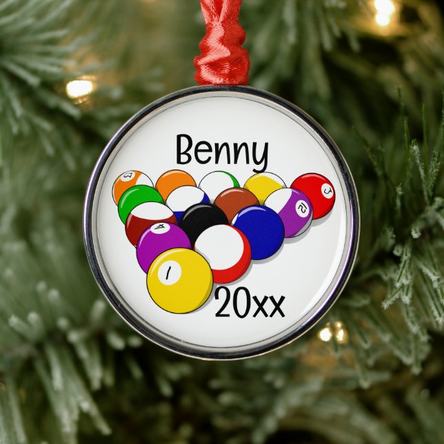 Ornement En Métal Billiard Pool Balls et Cues (Arbre)