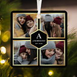 Ornement En Métal Black and Gold 4 Photos Famille Collage photo<br><div class="desc">Téléchargez vos photos préférées pour créer votre propre cadeau photo personnalisé et unique.</div>