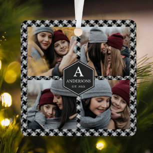 Ornement En Métal Black Buffalo Plaid Lumberjack Photo Collage