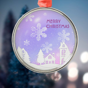 Ornement En Métal Blanche Violet Translucide Snowflakes Snow House