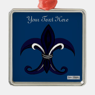 Ornement En Métal Bleu/argent de Fleur de lis