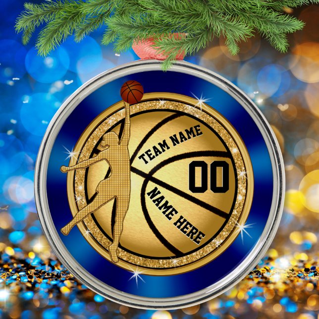 Ornement En Métal Bleu Gold Girls personnalisées de basket-ball (Girls, Personalized basketball Christmas ornaments. Personalized basketball player ornament )