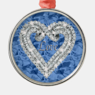 Ornement En Métal Bleu rond amour Diamond Coeur Ornament