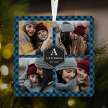 Ornement En Métal Blue Buffalo Plaid Lumberjack Famille Photo Collag<br><div class="desc">Upload your favorite photographite make your own unique personalized photo gift.</div>