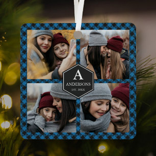 Ornement En Métal Blue Buffalo Plaid Lumberjack Famille Photo Collag
