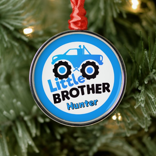 Ornement En Métal Blue Little Brother Monster Truck Custom Name (Arbre)