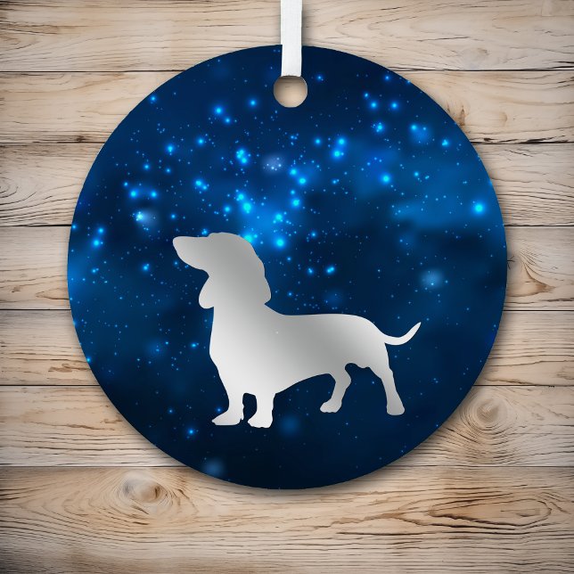 Ornement En Métal Blue Star Lights Dachshund Chien Noël (Créateur téléchargé)