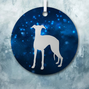 Ornement En Métal Blue Star Lights Whippet Chien Noël