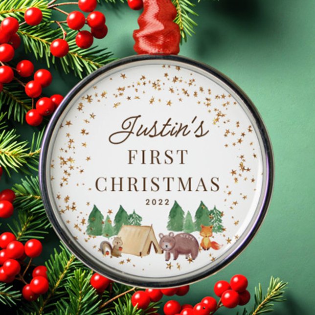 Ornement En Métal Bois Animaux Baby's First Christmas (Créateur téléchargé)