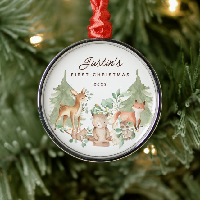 Ornement En Métal Bois Animaux Baby's First Christmas (Arbre)