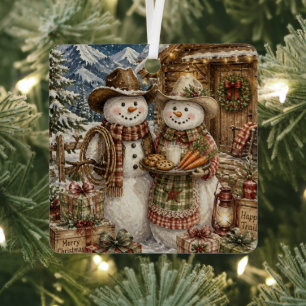 Ornement En Métal Bonhomme de neige de Noël Cowboy Country et Wester