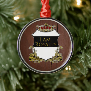 Ornement En Métal Bouclier de Couronne Royale Bois Foncé Rustique Lu