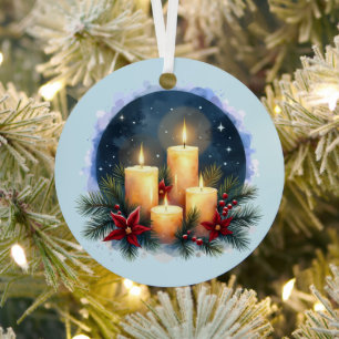 Ornement En Métal Bougie de Noël avec Poinsettias