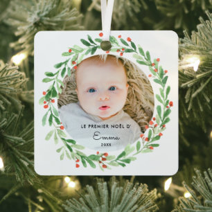Ornement En Métal Boule De Noël Premier Noël Avec Photo Et Prénom