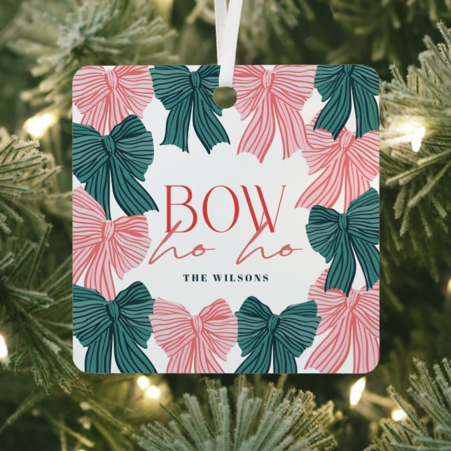 Ornement En Métal Bow Ho Red Green Bows Photo Noël (Insitu)