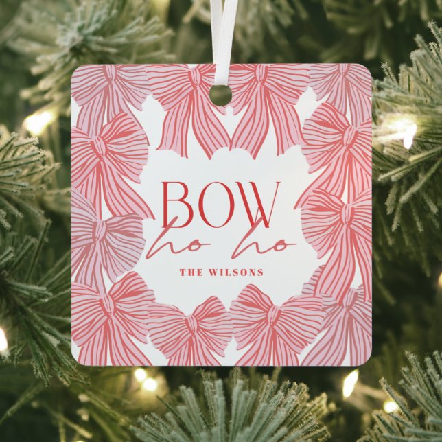 Ornement En Métal Bow Ho Red Pink Bows Photo Noël (Insitu)