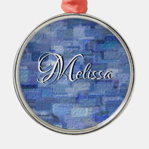 Ornement En Métal Brick Abstrait Winter Blues avec nom Ornament