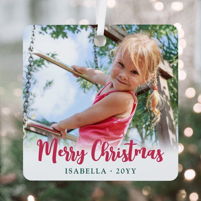 Ornement En Métal Bright Modern Script Joyeux Noël Simple Photo (Créateur téléchargé)