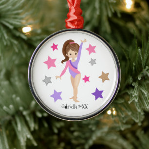 Ornement En Métal Brown Haired Gymnast Girl Gymnastique Noël