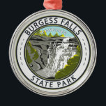 Ornement En Métal Burgess Falls State Park Tennessee Badge<br><div class="desc">Illustration du parc national de Burgess Falls dans un cercle de style badge. Burgess Falls State Park est un parc national et une zone naturelle d'état dans le comté de Putnam et le comté de White,  Tennessee.</div>
