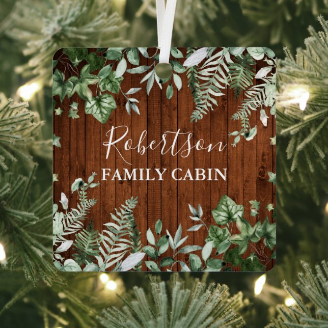 Ornement En Métal Cabine de famille Bois rustique Aquarelle Ivy Sage (Insitu)