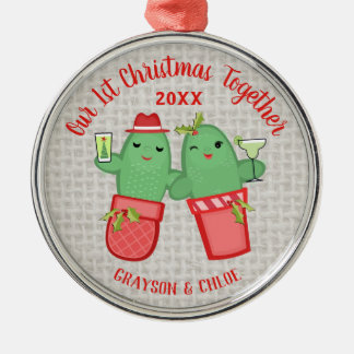 Ornement En Métal Cactus de Noël Couple Première Fête Succulente