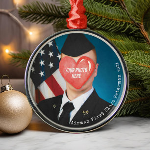 Ornement En Métal Cadeau de Noël militaire Photo d'aviateur Nom du s